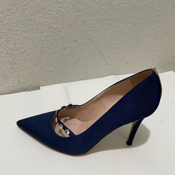 Sarah Jessica Parker Daphne Blue Satin 37.5 Heels - Picture 1 of 13